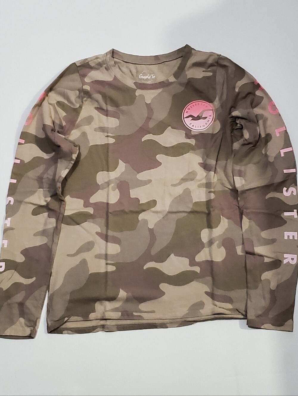 Hollister Camo Long-Sleeve Tee with Pink Logo Accents